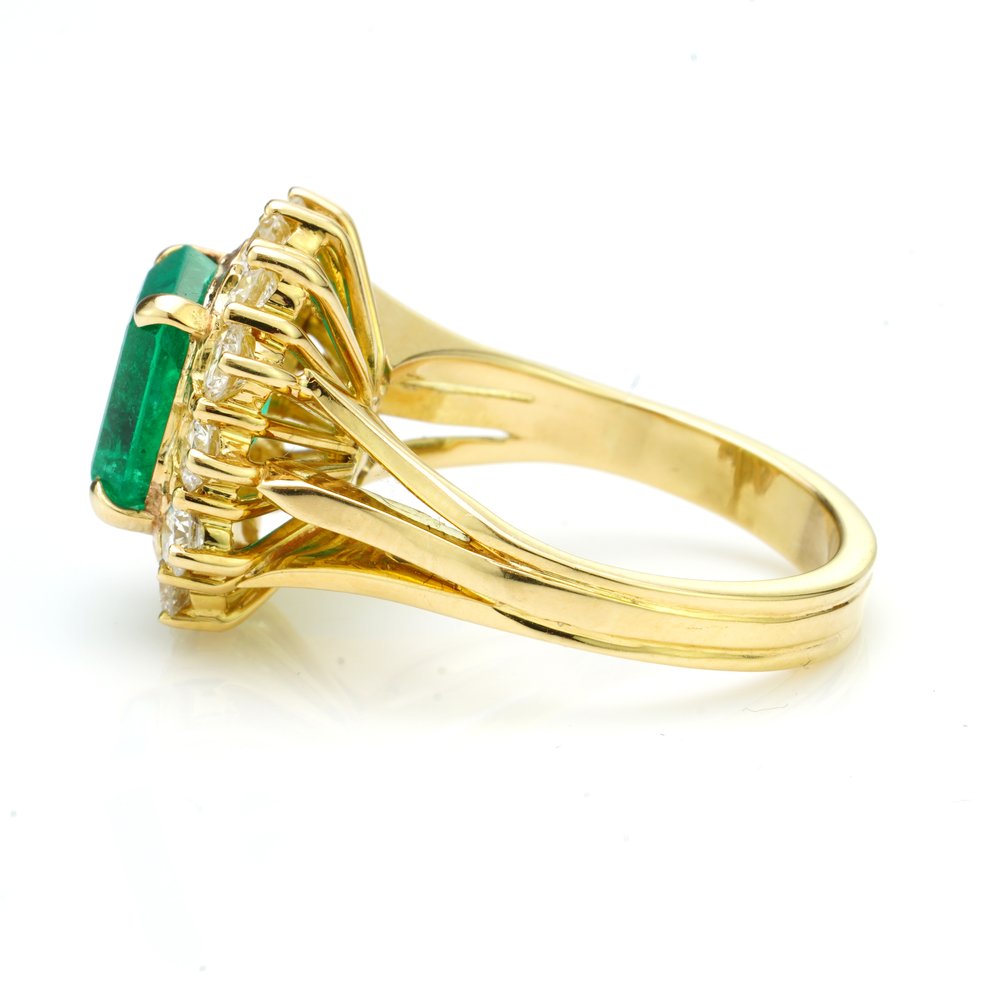 3.80ct Emerald Cut Emerald and Diamond Cluster Ring