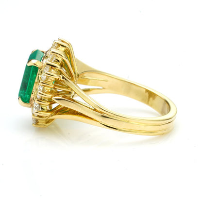 3.80ct Emerald Cut Emerald and Diamond Cluster Ring