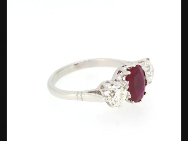 Natural Ruby and Diamond Three Stone Ring, 2.06 carats, Certified