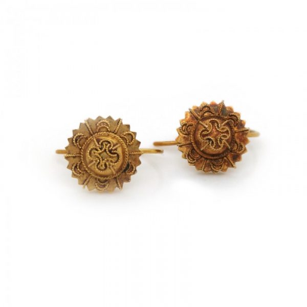Antique Victorian Etruscan Style Gold Brooch and Earrings Suite, Circa 1875