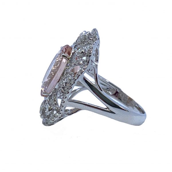 Oval Cut Morganite and Diamond Dress Ring in 18ct White Gold, 6.35 carats