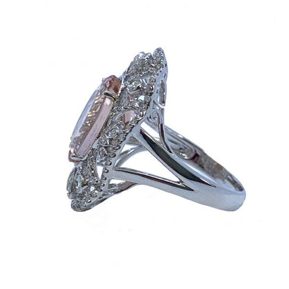 Oval Cut Morganite and Diamond Dress Ring in 18ct White Gold, 6.35 carats