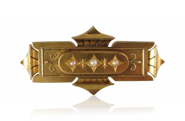Antique Victorian 15ct Gold and Pearl set Brooch, Circa 1890