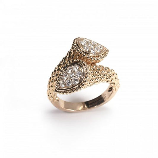 Boucheron Serpent Boheme Diamond Ring; formed of two pear-shaped sections pavé set with sixteen round brilliant-cut diamonds, 0.65cts, in a cross-over design, scale-like detailing to 18ct rose gold shank. Stamped Boucheron with number OR2465. Circa 2010