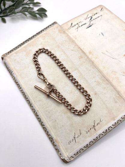 Antique 9 Carat Rose Gold Curb Link Albert Bracelet, Circa 1900