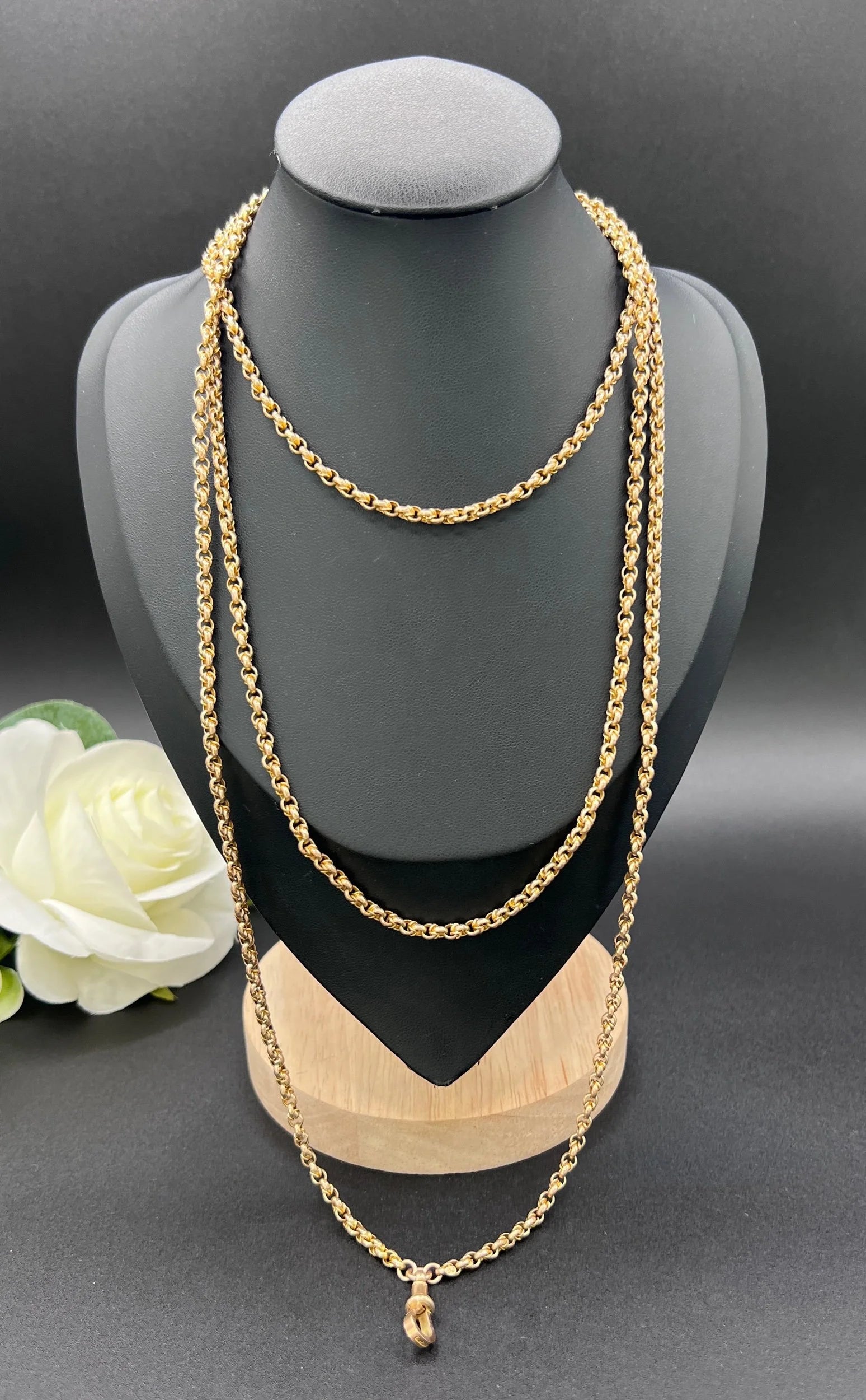 Antique 9 ct Gold Belcher Chain: Edwardian Fancy Belcher Link Long Guard Necklace