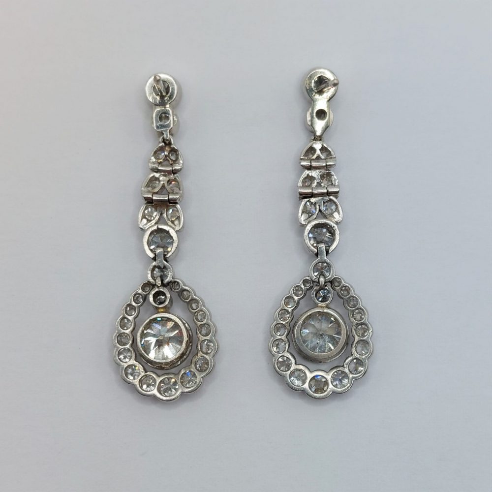 Antique Belle Epoque 3ct Old Cut Diamond Drop Earrings in Platinum