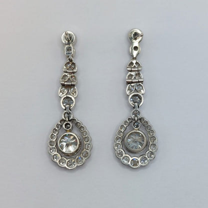 Antique Belle Epoque 3ct Old Cut Diamond Drop Earrings in Platinum