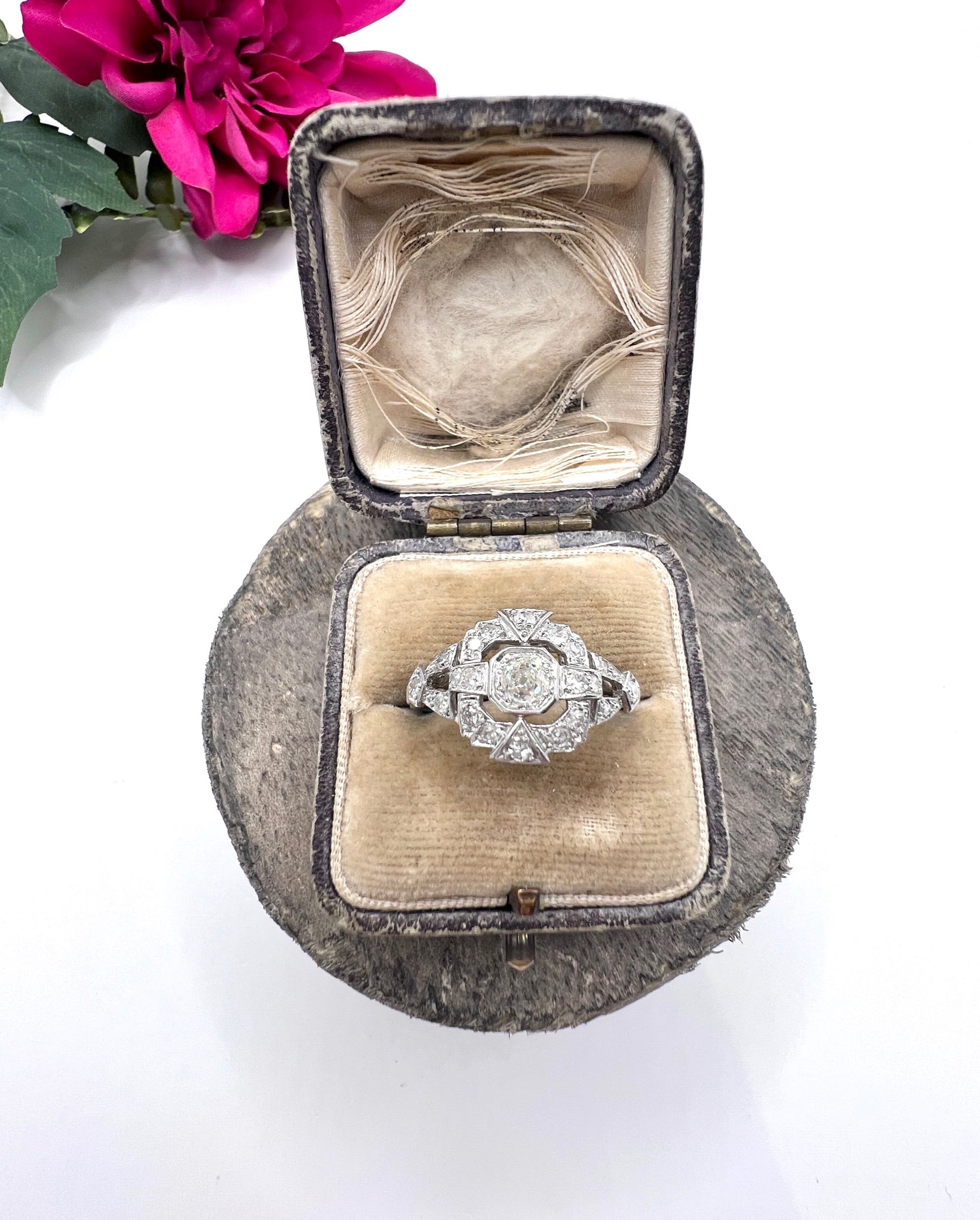 Antique Platinum French Stamped, Edwardian era Diamond Cluster Ring