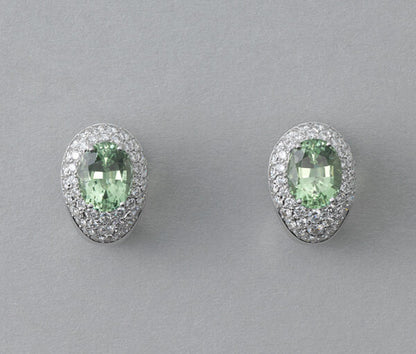 Contemporary Green Tourmaline and Diamond Cluster Stud Clip On Earrings