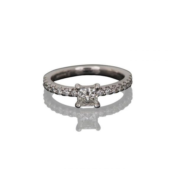 0.70ct Princess Cut Diamond Ring, accented with 0.31cts brilliant cut diamond-set shoulders, 1.01 carat total, mounted in 18ct white gold.
