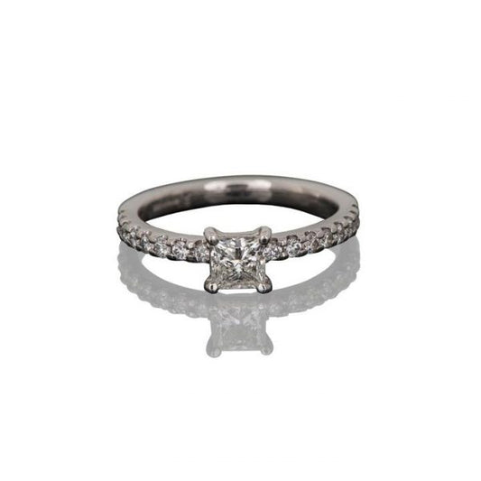 0.70ct Princess Cut Diamond Ring, accented with 0.31cts brilliant cut diamond-set shoulders, 1.01 carat total, mounted in 18ct white gold.