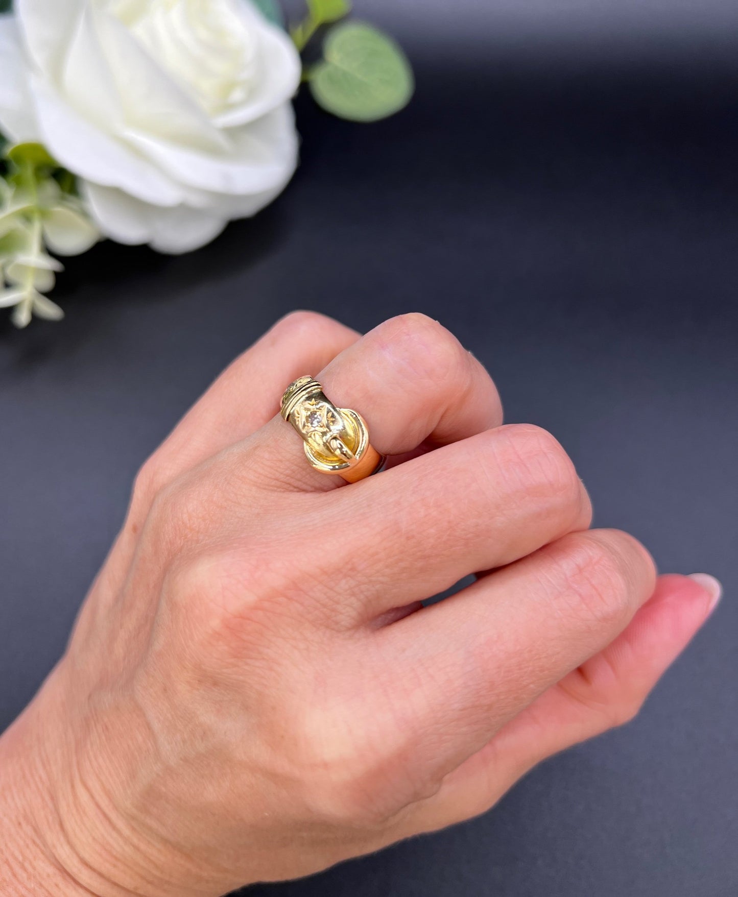 Antique 18 ct Yellow Gold, Edwardian Star Set Diamond Buckle/Belt Ring