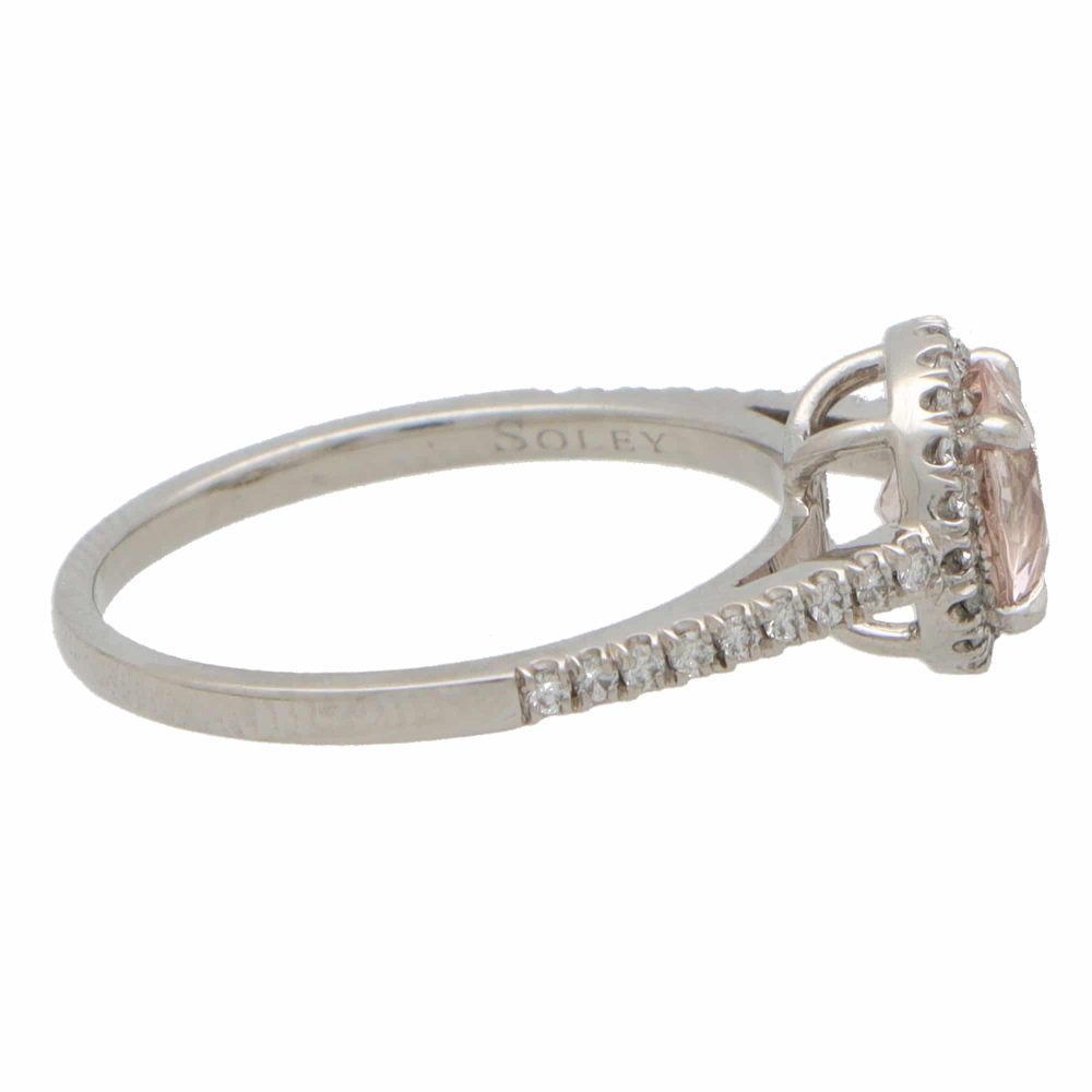 0.91ct Morganite and Diamond Halo Cluster Engagement Ring in Platinum