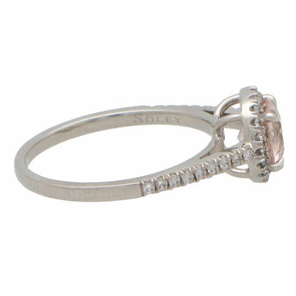 0.91ct Morganite and Diamond Halo Cluster Engagement Ring in Platinum
