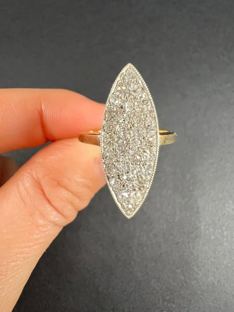 Antique Art Deco 1.50ct Diamond Marquise Cluster Navette Ring