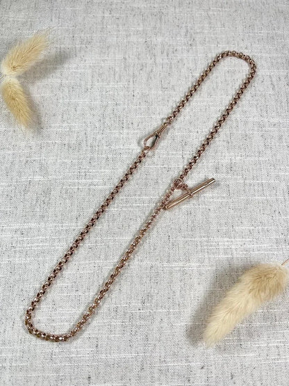 Antique 9ct Rose Gold, Edwardian Round Faceted Belcher Link Chain with Moveable T-bar