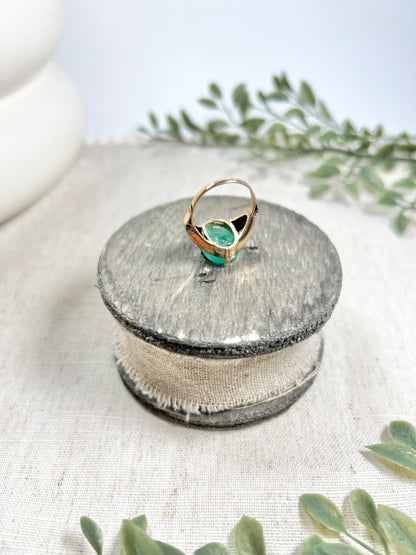 Vintage 14 Carat Rose Gold Cabochon Emerald and Diamond Ring, Circa 1960