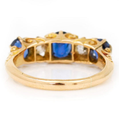 Antique Edwardian Sapphire and Diamond Five Stone Ring