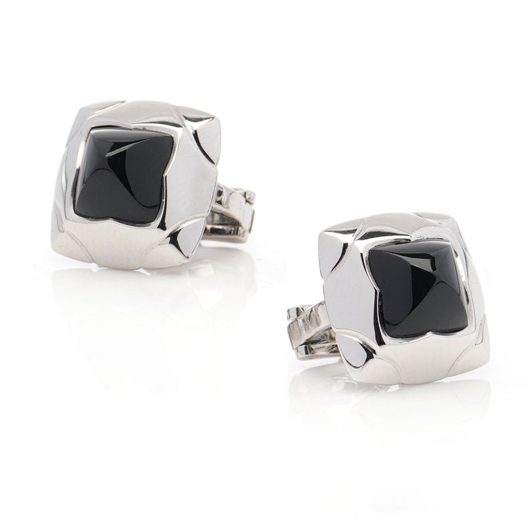 Bulgari Onyx and White Gold Pyramid Earrings