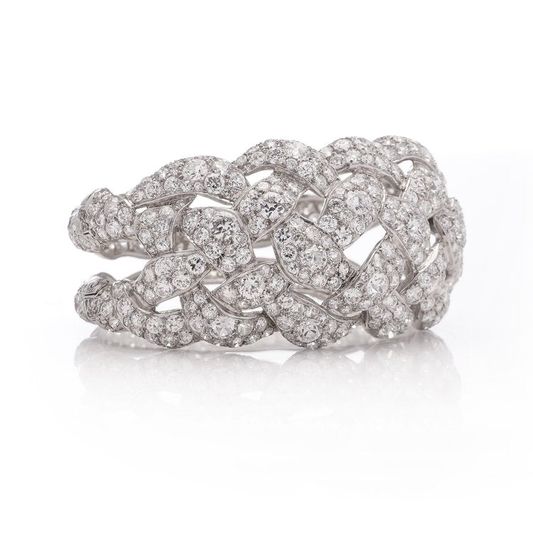 Antique Art Deco Old European Cut Diamond Bangle Bracelet in Platinum, 30 carats