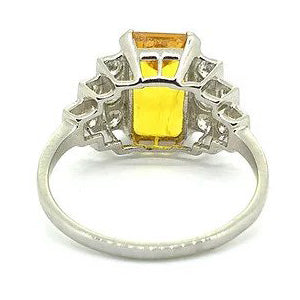 4ct Yellow Sapphire Ring with Stepped Diamond Shoulders in Platinum