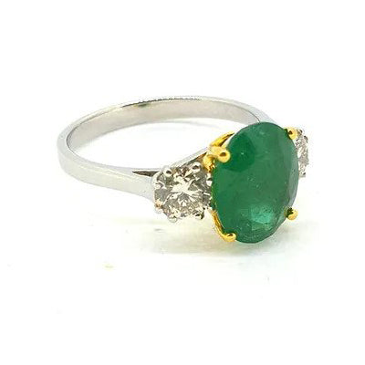 2.44ct Oval Emerald and Diamond Trilogy Engagement Ring