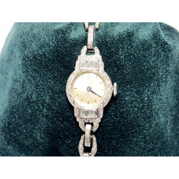 Art Deco Diamond and Platinum Cocktail Watch, Signed Bueche Girod