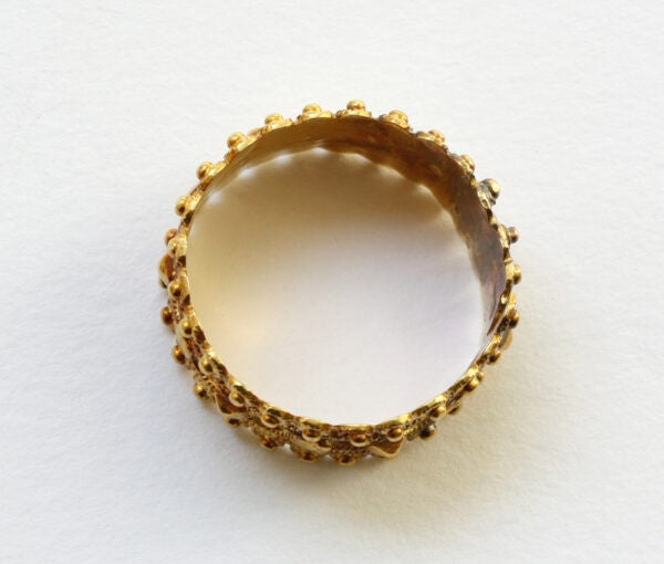 18th Century Antique Georgian Gold Ring; A rare wide gold band ring, engraved decoration, Signed by Adrianus van Velthoven II, Utrecht, 1781.