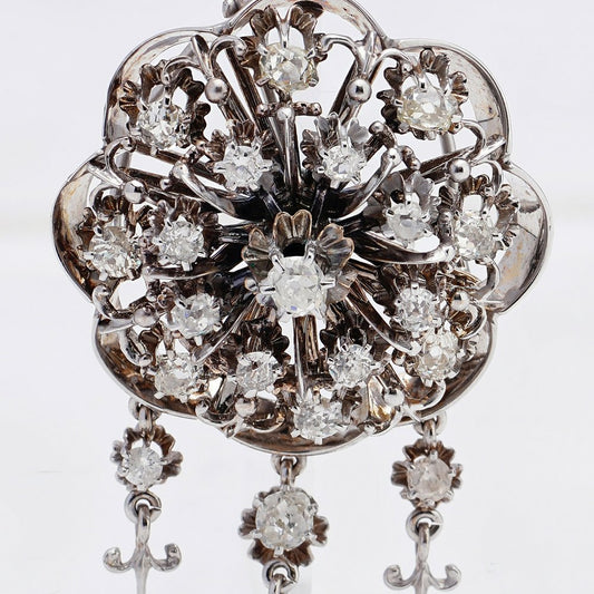 Vintage 3.1ct Old Cut Diamond Flower Cluster Pendant Brooch