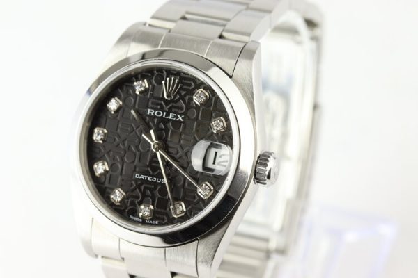 Rolex Datejust Midsize 31mm Stainless Steel Automatic Watch with Original Black Jubilee Diamond Dial, Ref 78240, on stainless steel Oyster bracelet with fold-over clasp