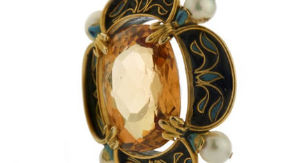 Antique Victorian 8ct Citrine, Enamel, Pearl and 15ct Gold Pendant
