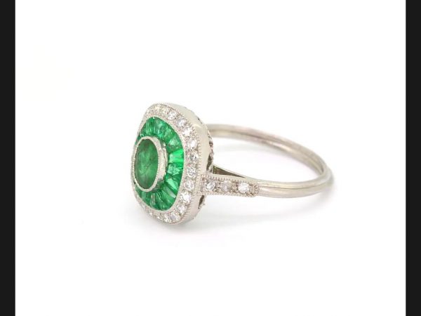 Emerald and Diamond Calibre Set Ring, Set in Platinum