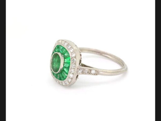 Emerald and Diamond Calibre Set Ring, Set in Platinum