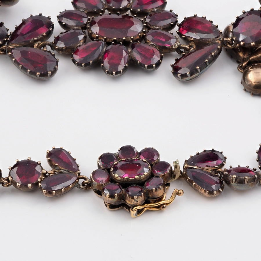 Antique Georgian Garnet Cluster Riviere Necklace