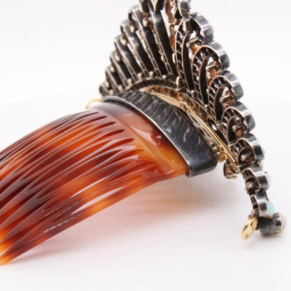 Victorian Antique Opal and Diamond Crown Tiara Haircomb Necklace