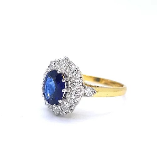 1.50ct Oval Sri Lankan Sapphire and Diamond Cluster Ring