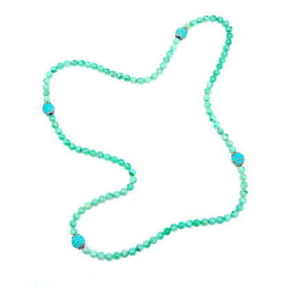Antique 19th century Chinese Jade Bead Necklace with Four Carved Turquoise