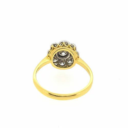 1.25ct Diamond Daisy Floral Cluster Ring; central round cut diamond encompassed by eight further diamonds, collet set, 18ct yellow gold shank
