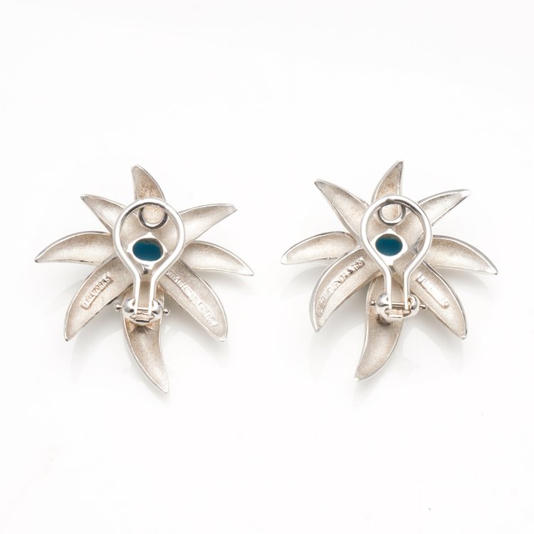 Vintage Tiffany and Co Turquoise Fireworks Clip On Earrings in 18ct Gold and Silver, Circa 1995