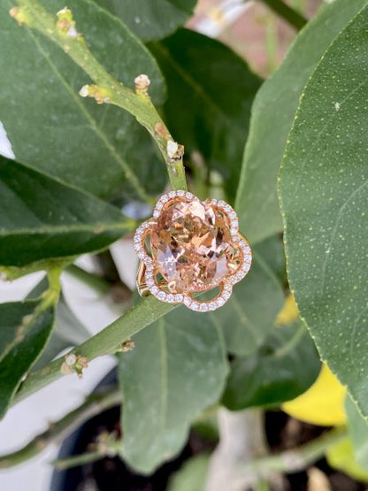 7.65ct Oval Morganite and Diamond Floral Cluster Dress Ring in 18ct Rose Gold