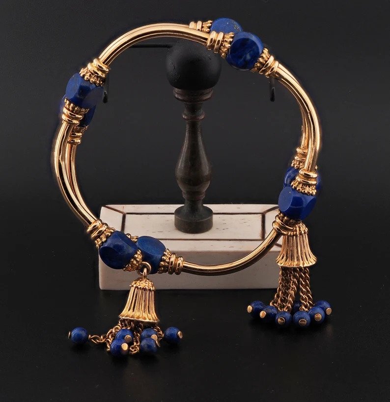 Vintage Italian Weingrill Lapis Lazuli and 18ct Yellow Gold Venezia Bracelet