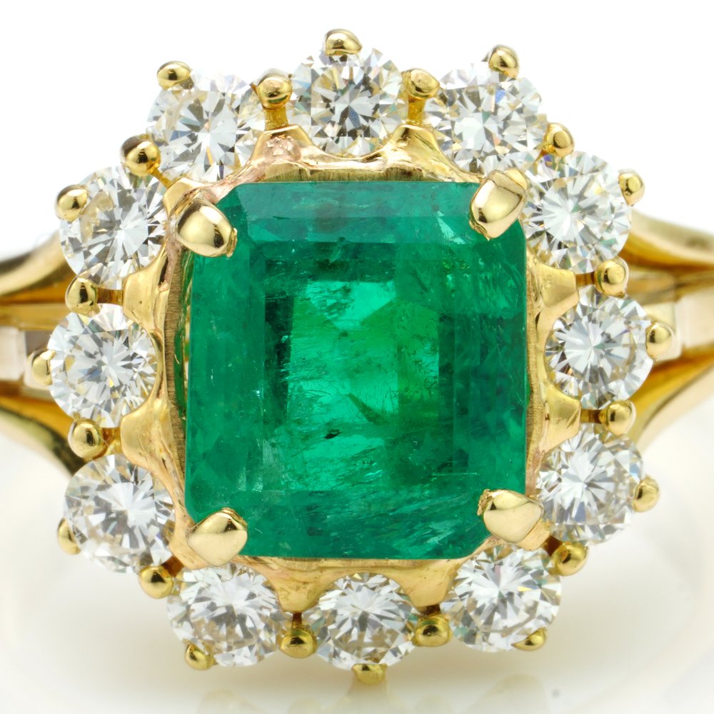 3.80ct Emerald Cut Emerald and Diamond Cluster Ring