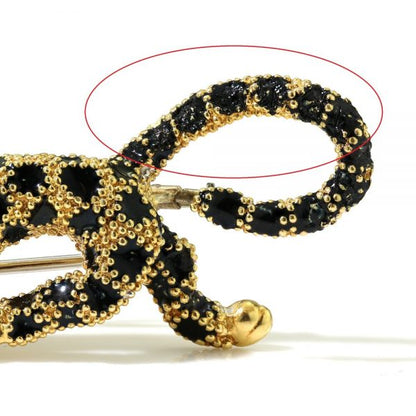 Italian Vintage Gold and Enamel Leopard Brooch with Diamonds