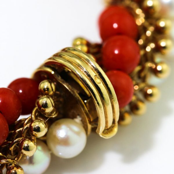 Vintage Van Cleef and Arpels 18ct Gold, Coral and Pearl Bead Twirl Bracelet