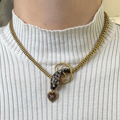Antique Victorian Garnet Diamond and Gold Snake Necklace