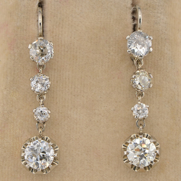 Art Deco 3.60ct Old European Cut Diamond Drop Earrings