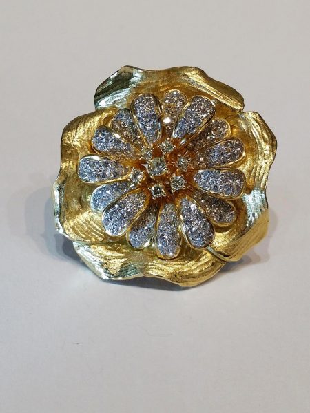 Vintage 1970's Diamond set Flower Brooch Pendant by Boris-Lebeau