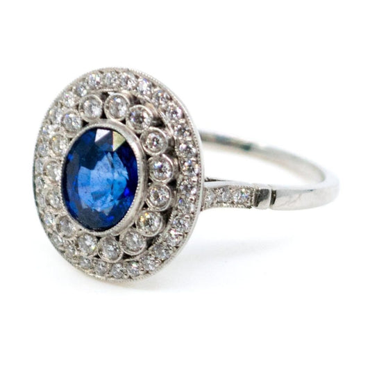 Vintage Sapphire and Diamond Cluster Ring, Platinum