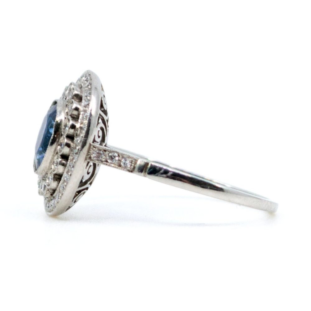 Vintage Sapphire and Diamond Cluster Ring, Platinum